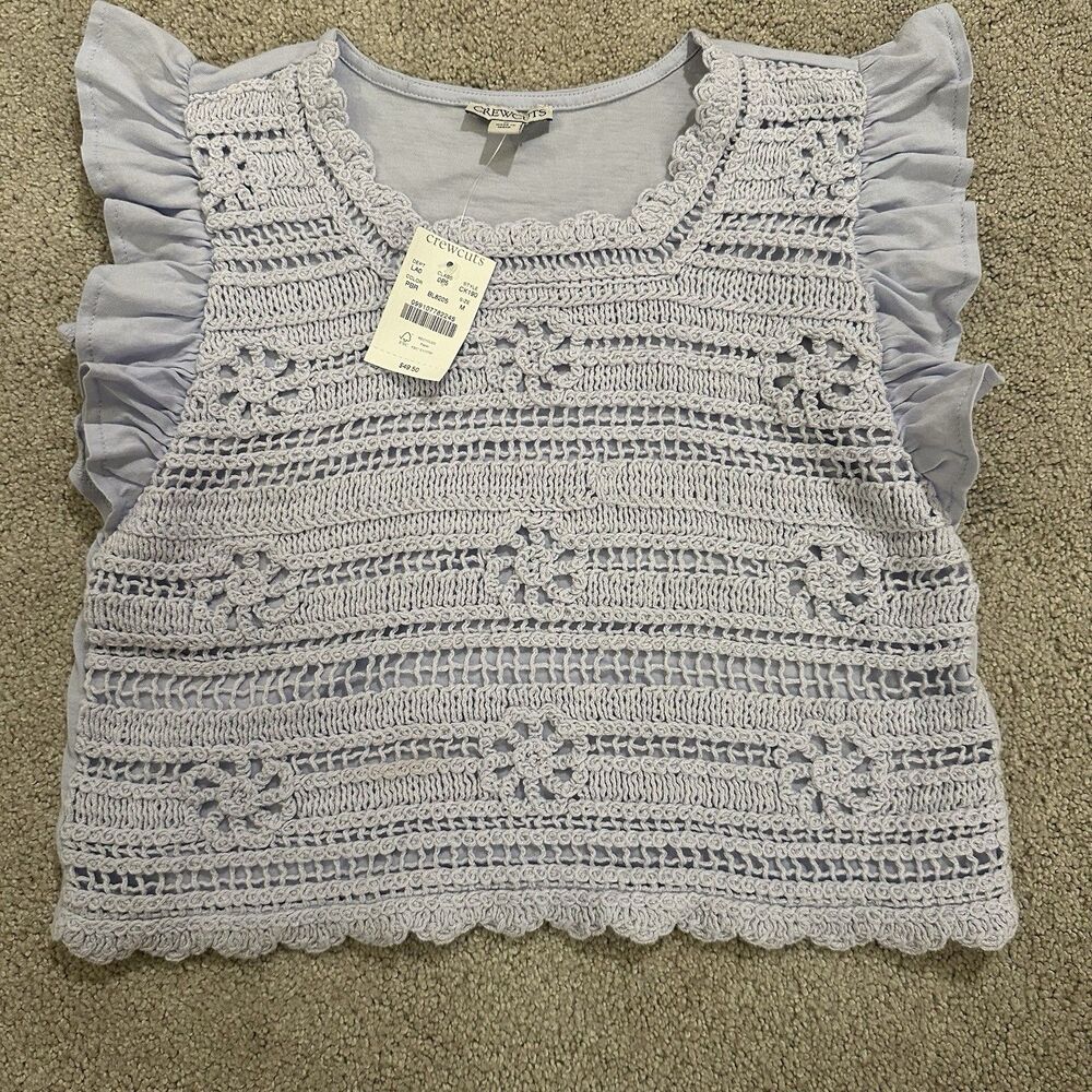 NEW J.Crew crewcuts Girls Medium crochet ruffle-sleeve Jersey Lilac T-shirt